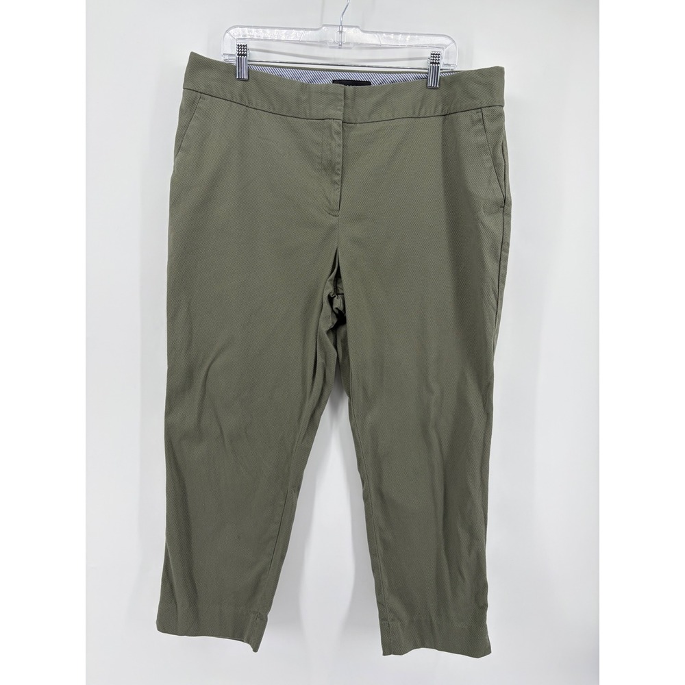 Talbots Womens 16 Olive Green Slim Crop‎ Pants Textured Cotton Blend Workwear
